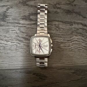 D&G Silver Chronograph Watch with White Face